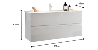 Meuble de salle de bain suspendu avec 1 vasque et 2 tiroirs, collection VIENNE. Coloris blanc brillant