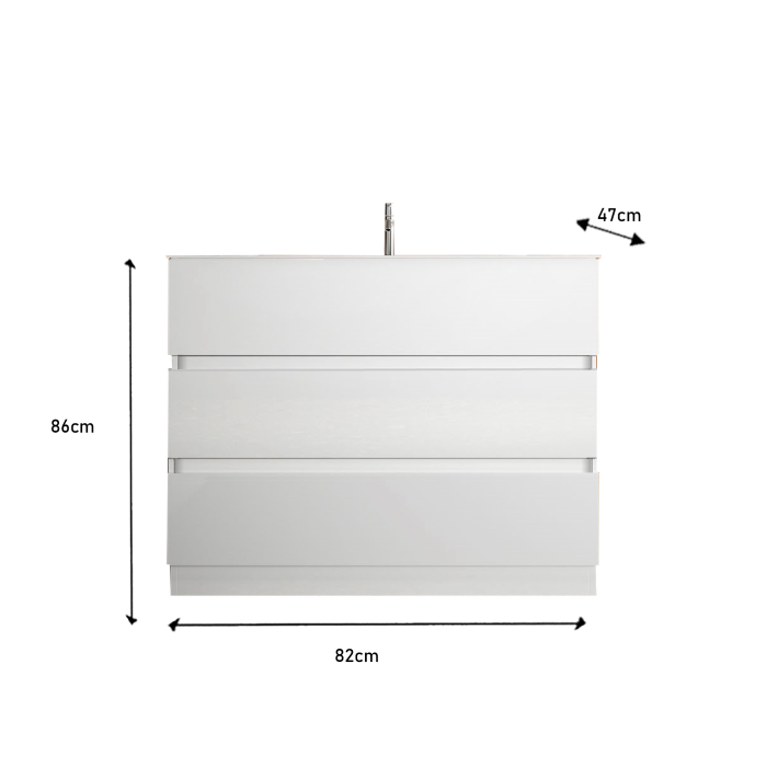 Meuble de salle de bain avec 1 vasque et 3 tiroirs, longueur 82cm, collection VIENNE. Coloris blanc brillant
