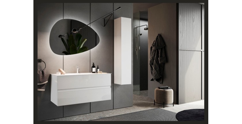 Meuble de salle de bain suspendu, 1porte, collection VIENNE. Coloris blanc brillant
