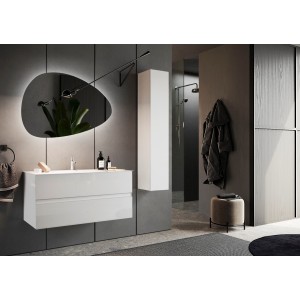Meuble de salle de bain suspendu, 1porte, collection VIENNE. Coloris blanc brillant
