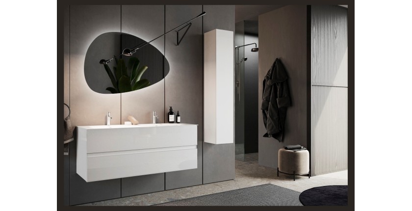 Meuble de salle de bain suspendu, 1porte, collection VIENNE. Coloris blanc brillant