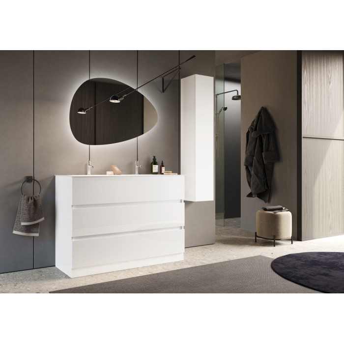 Meuble de salle de bain suspendu, 1porte, collection VIENNE. Coloris blanc brillant