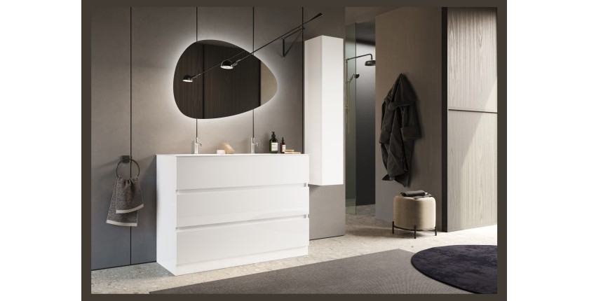 Meuble de salle de bain suspendu, 1porte, collection VIENNE. Coloris blanc brillant