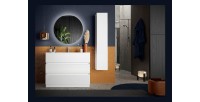 Meuble de salle de bain suspendu, 1porte, collection VIENNE. Coloris blanc brillant