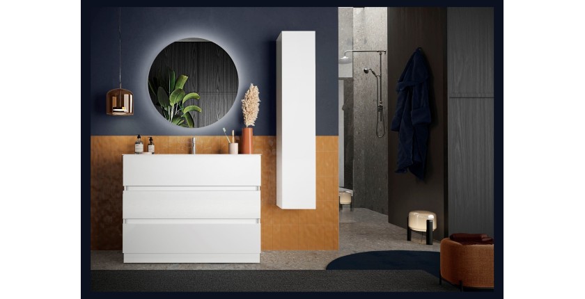 Meuble de salle de bain suspendu, 1porte, collection VIENNE. Coloris blanc brillant
