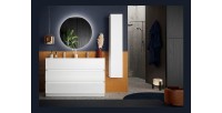 Meuble de salle de bain suspendu, 1porte, collection VIENNE. Coloris blanc brillant
