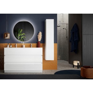 Meuble de salle de bain suspendu, 1porte, collection VIENNE. Coloris blanc brillant