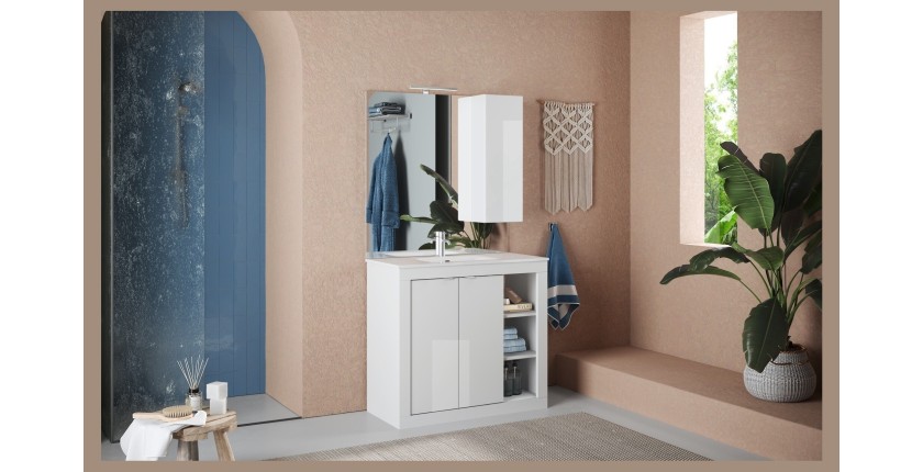 Meuble de salle de bain avec 1 vasque et 2 portes, collection VIENNE. Coloris blanc brillant