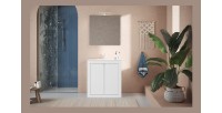 Meuble de salle de bain avec 1 vasque et 2 portes, longueur 82cm, collection VIENNE. Coloris blanc brillant