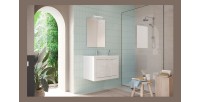 Meuble de salle de bain suspendu avec 1 vasque et 2 portes, longueur 82cm, collection VIENNE. Coloris blanc brillant
