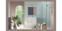 Meuble de salle de bain suspendu avec 1 vasque et 2 portes, longueur 82cm, collection VIENNE. Coloris blanc brillant