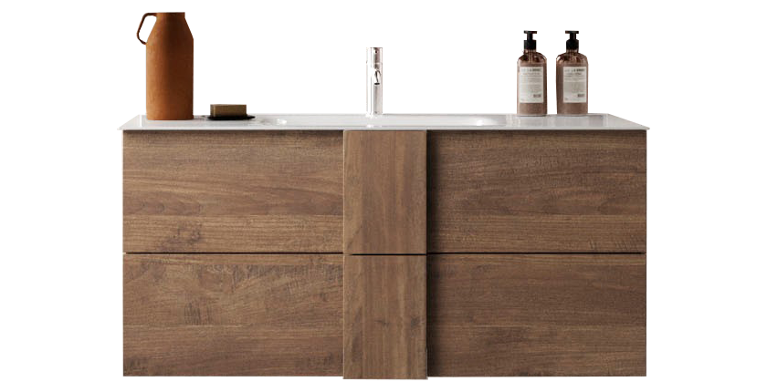 Meuble de salle de bain suspendu avec une vasque et 2 tiroirs, longueur 82cm, collection FRASSI. Coloris chêne clair