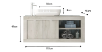 Meuble de salle de bain suspendu une vasque et 2 portes, collection CISA, coloris blanc effet bois