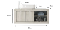 Meuble de salle de bain suspendu une vasque et 2 portes, longueur 92cm,  collection CISA, coloris blanc effet bois
