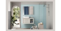 Meuble de salle de bain suspendu une vasque et 2 portes, longueur 92cm,  collection CISA, coloris blanc effet bois