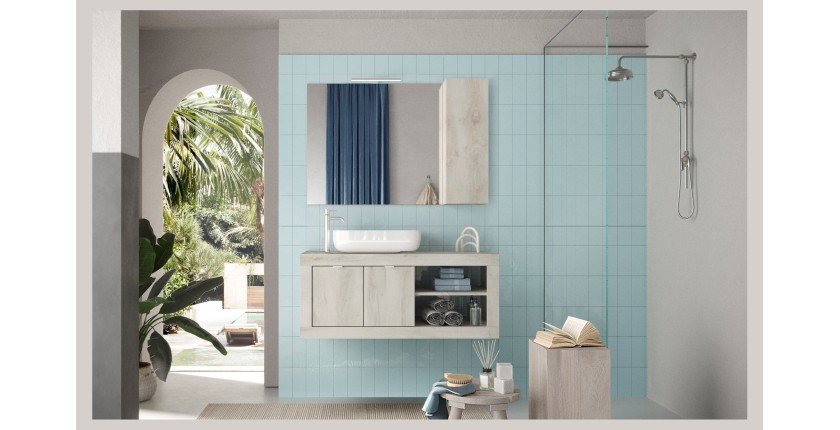 Miroir design avec rangement, 110x75 cm, collection CISA, coloris blanc effet bois