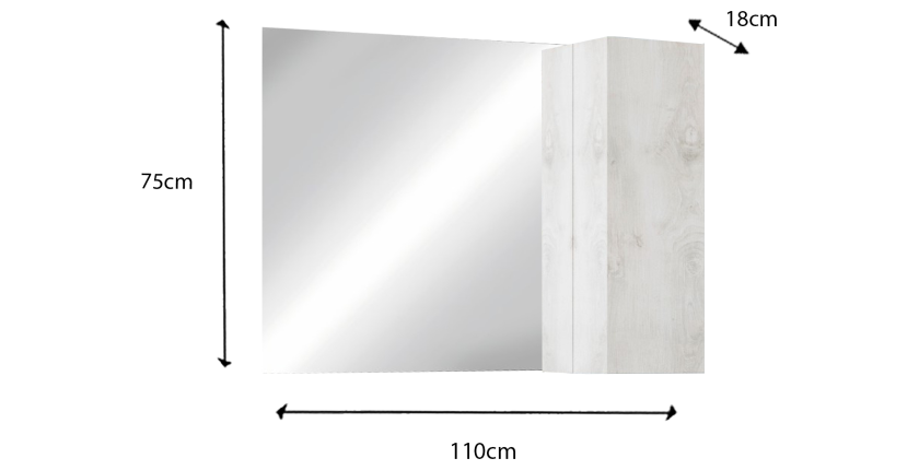 Miroir design avec rangement, 110x75 cm, collection CISA, coloris blanc effet bois