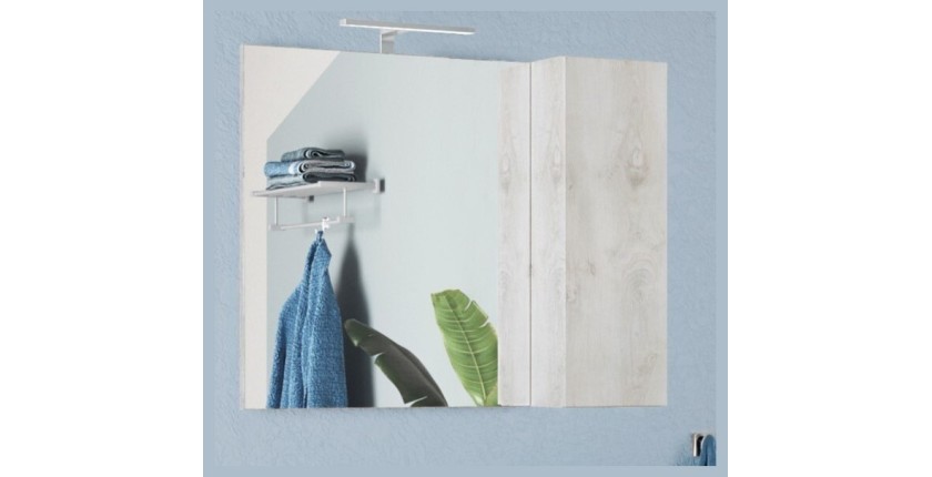 Miroir design avec rangement, 92x75 cm, collection CISA, coloris blanc effet bois