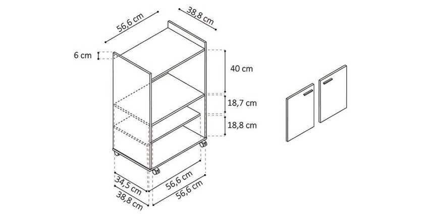 Desserte de cuisine collection GIN design blanc et gris. Hauteur 95cm. Idéal pour une cuisine modulaire