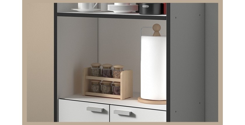 Desserte de cuisine collection GIN design blanc et gris. Hauteur 95cm. Idéal pour une cuisine modulaire