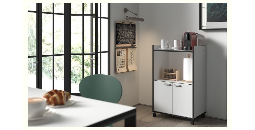 Desserte de cuisine collection GIN design blanc et gris. Hauteur 95cm. Idéal pour une cuisine modulaire