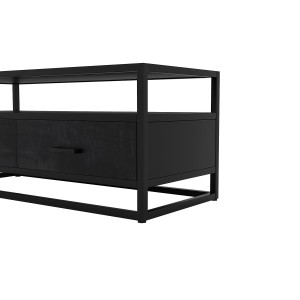 Meuble TV collection MADEIRO Structure métal et bois exotique de Mangolia noir. Idéal pour un salon de style industriel.