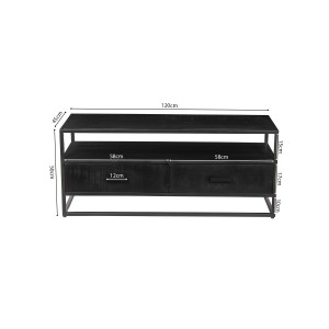 Meuble TV collection MADEIRO Structure métal et bois exotique de Mangolia noir. Idéal pour un salon de style industriel.
