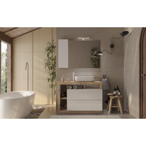 Meuble de salle de bain avec une vasque et 2 tiroirs,  collection BURA. Coloris blanc brillant et chêne clair