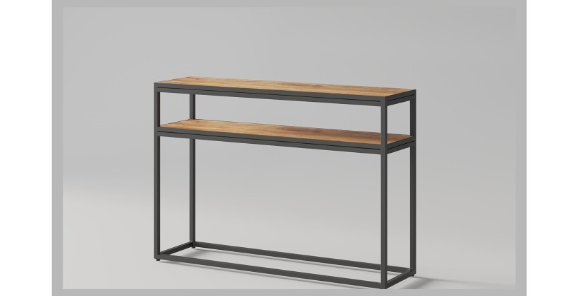 Console de salon style industriel en bois massif exotique de Mangolia et structure métal. Collection MADEIRO