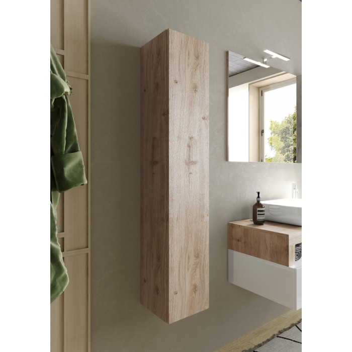 Meuble de salle de bain suspendu, 1porte, collection BURA. Coloris chêne clair