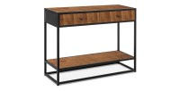Console de salon avec tiroir style industriel en bois massif exotique de Mangolia et structure métal. Collection MADEIRO