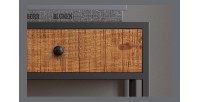 Console de salon avec tiroir style industriel en bois massif exotique de Mangolia et structure métal. Collection MADEIRO
