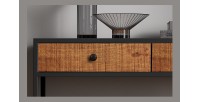 Console de salon avec tiroir style industriel en bois massif exotique de Mangolia et structure métal. Collection MADEIRO