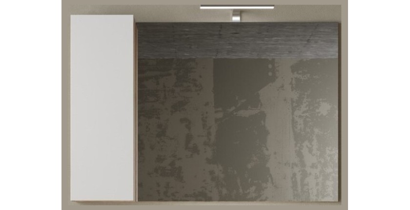 Miroir design avec rangement, 110x75 cm, collection BURA, coloris blanc brillant et chêne clair