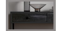 Console de salon avec tiroir style industriel en bois massif exotique de Mangolia noir et structure métal. Collection MADEIRO