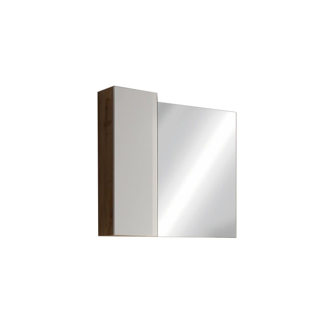 Miroir design avec rangement, 78x75 cm, collection BURA, coloris blanc brillant et chêne clair