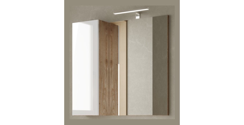 Miroir design avec rangement, 78x75 cm, collection BURA, coloris blanc brillant et chêne clair