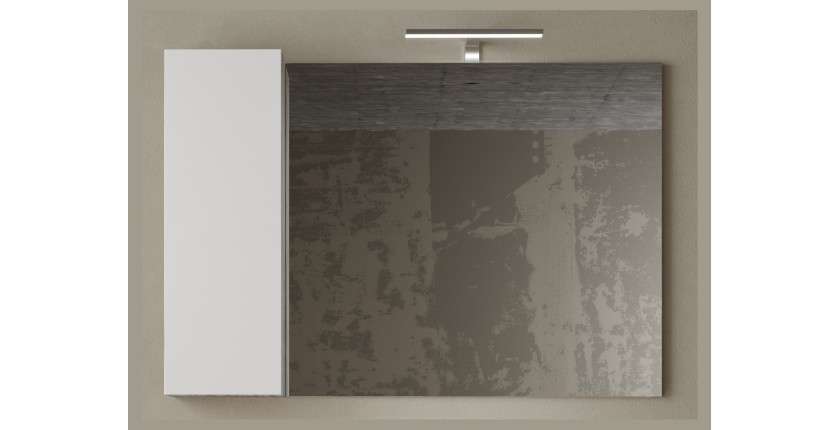 Miroir design avec rangement, 110x75 cm, collection BURA, coloris blanc brillant et béton