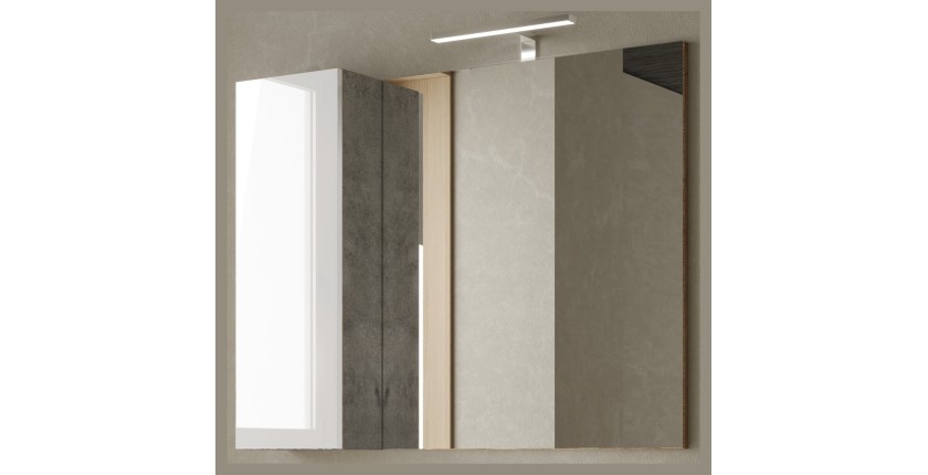 Miroir design avec rangement, 92x75 cm, collection BURA, coloris blanc brillant et béton