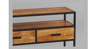 Console de salon avec tiroir et étagère de style industriel en bois massif exotique de Mangolia. Collection MADEIRO
