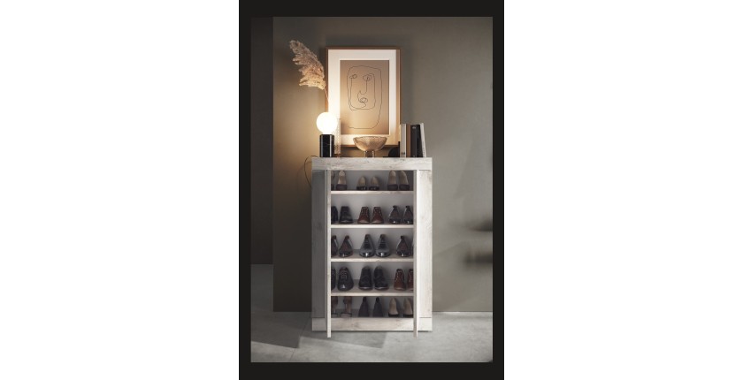 Meuble à chaussures, collection CISA, coloris chêne blanc