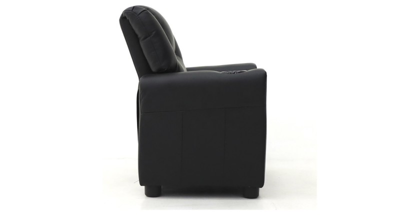 Mini fauteuil relax ITCHI relevable manuellement matière PU couleur noir, idéal pour un salon confortable.