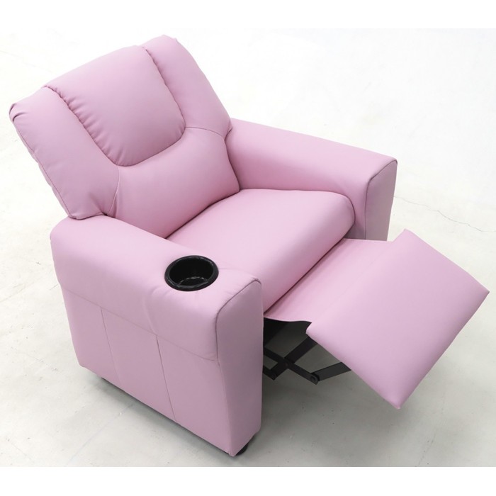 Mini fauteuil relax ITCHI relevable manuellement matière PU couleur rose, idéal pour un salon confortable