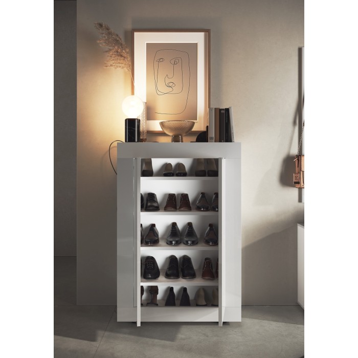 Meuble à chaussures, collection CISA, coloris blanc brillant laqué