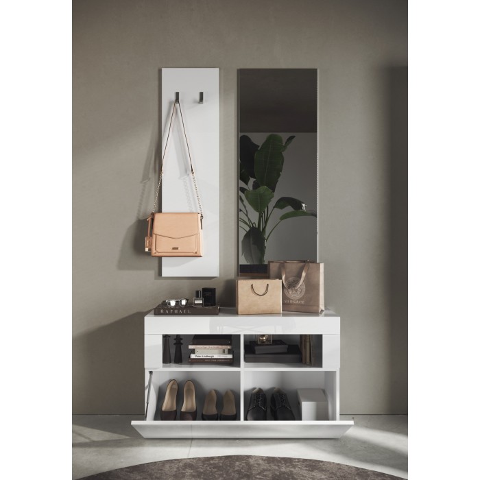Ensemble de meubles d'entrée, collection CISA, coloris blanc brillant laqué