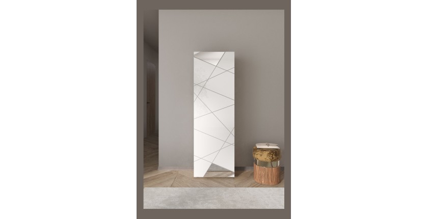 Armoire d'entrée 1 porte avec miroir, collection KUBRICK, coloris blanc laqué brillant