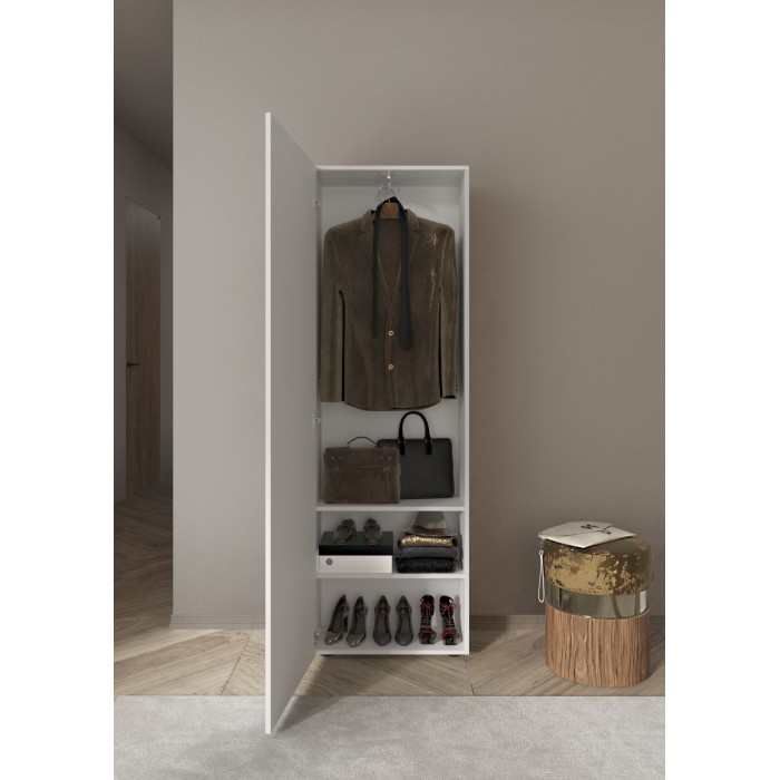Armoire d'entrée 1 porte avec miroir, collection KUBRICK, coloris blanc laqué brillant