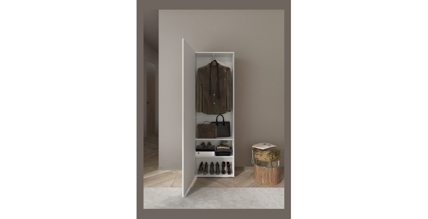 Armoire d'entrée 1 porte avec miroir, collection KUBRICK, coloris blanc laqué brillant