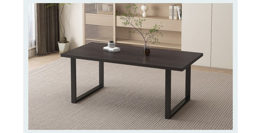 Table à manger EDWAR longueur 180cm en décor bois brun foncé, idéal pour une salle à manger conviviale