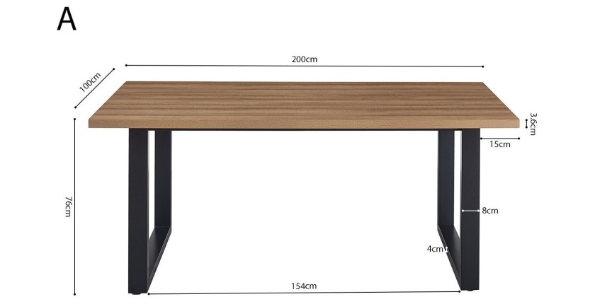 Table à manger EDWAR longueur 200cm en décor chêne vieilli, idéal pour une salle à manger conviviale